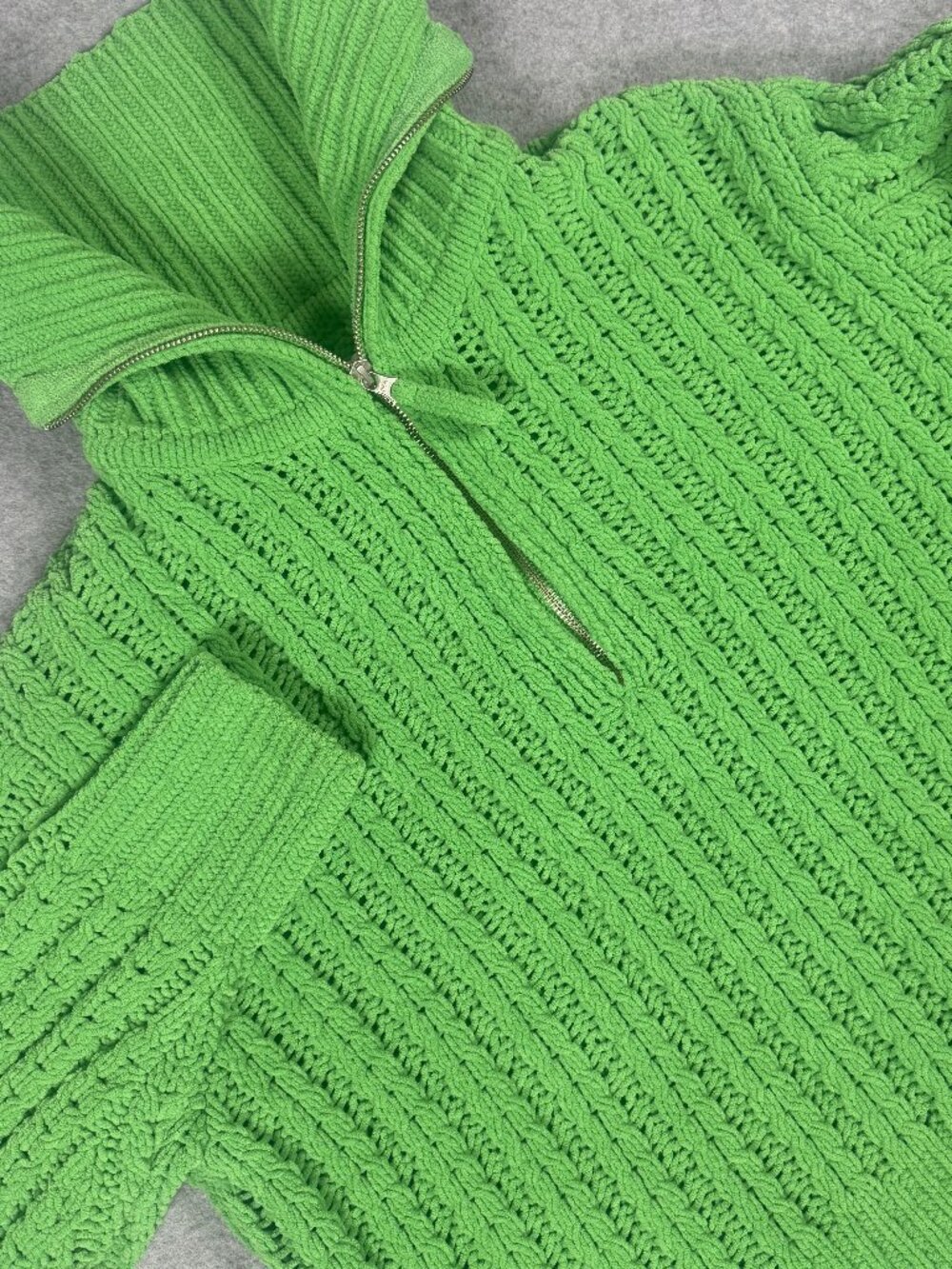 Aerie Green Chunky Knit Quarter Zip Mock Neck Sweater Medium